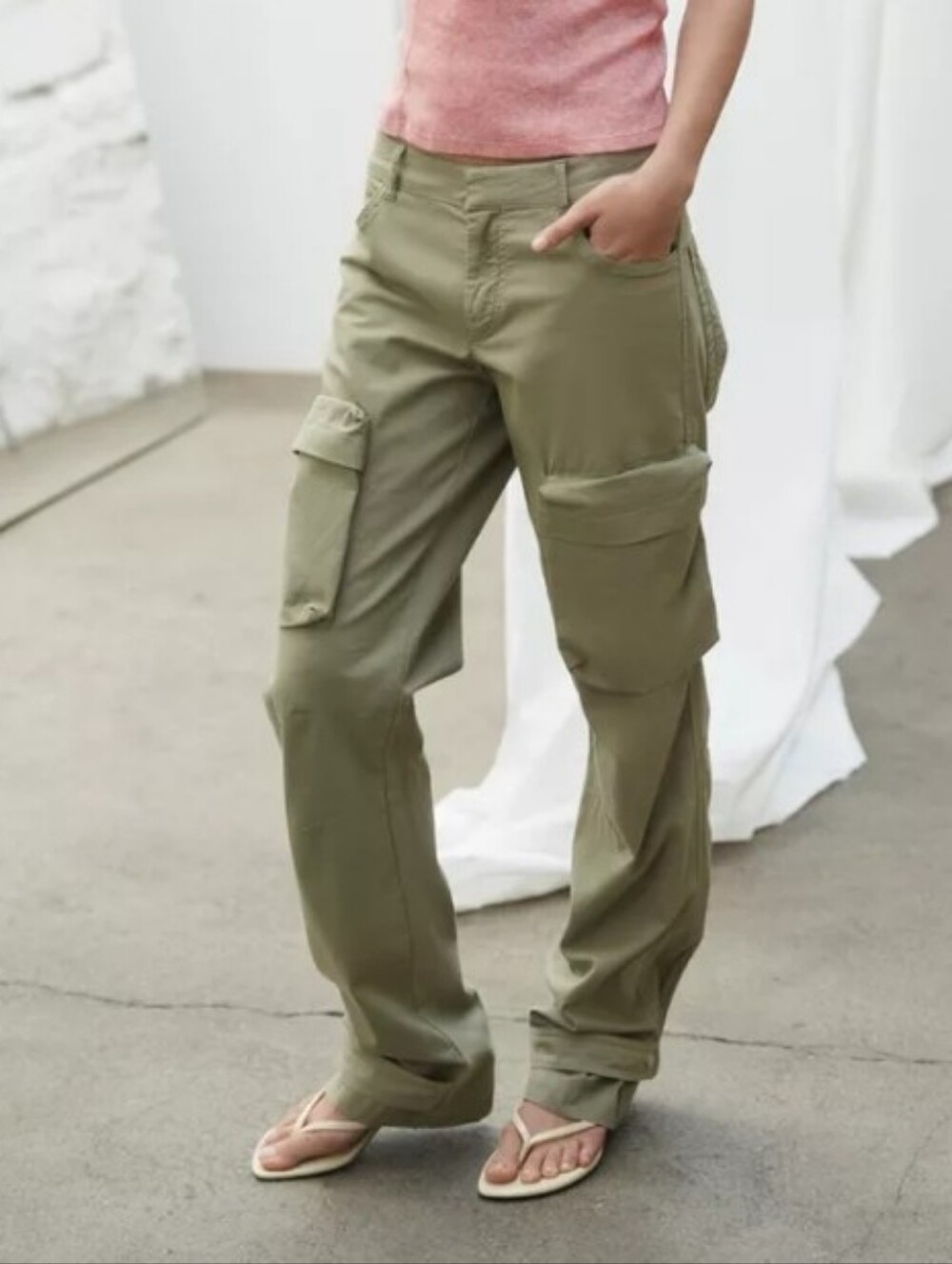 Zara Straight Leg Cargo Pants - Light Khaki Sz-L